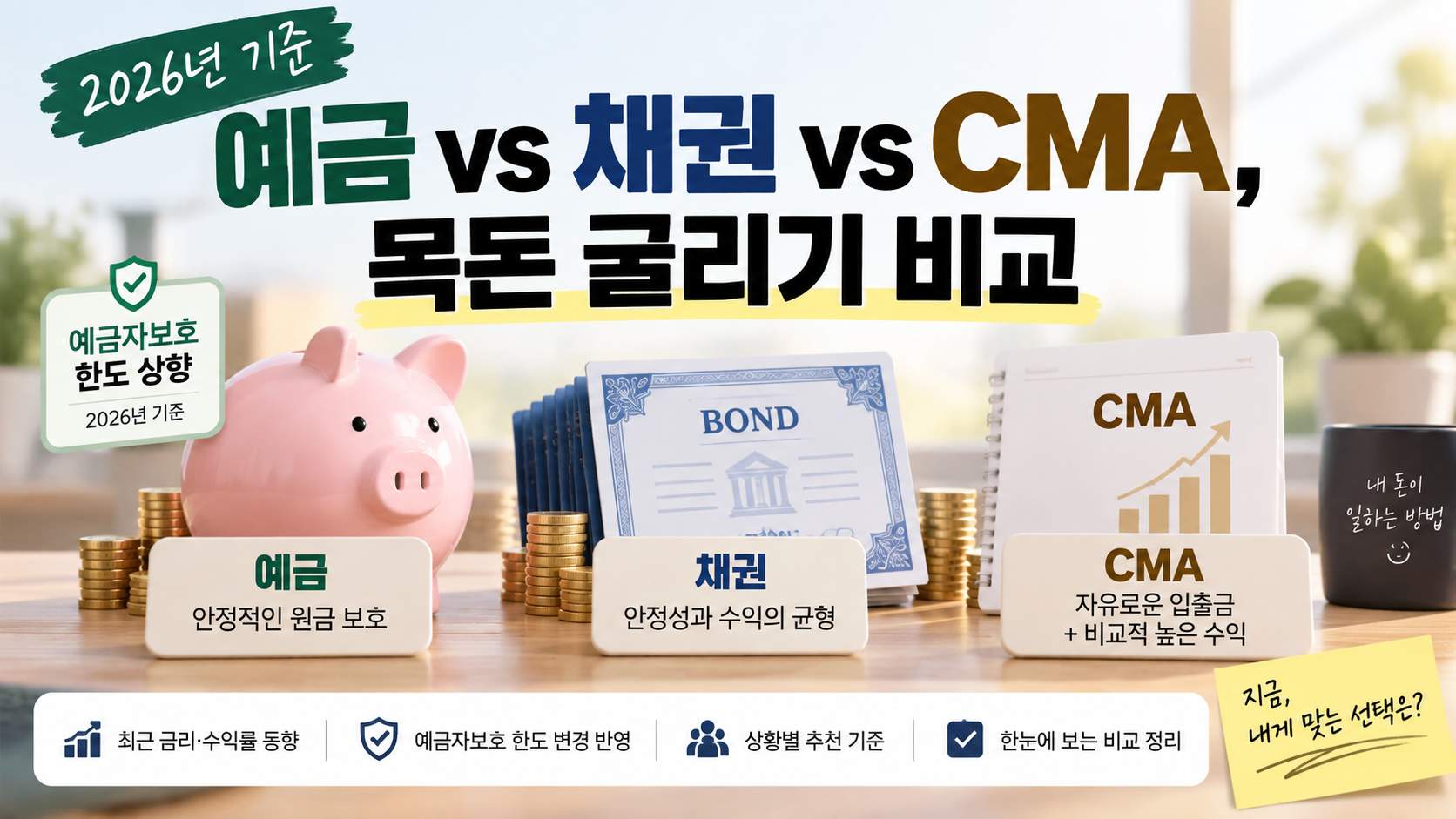 예금 vs 채권 vs CMA, 2026년 기준 목돈 굴리기 비교 썸네일