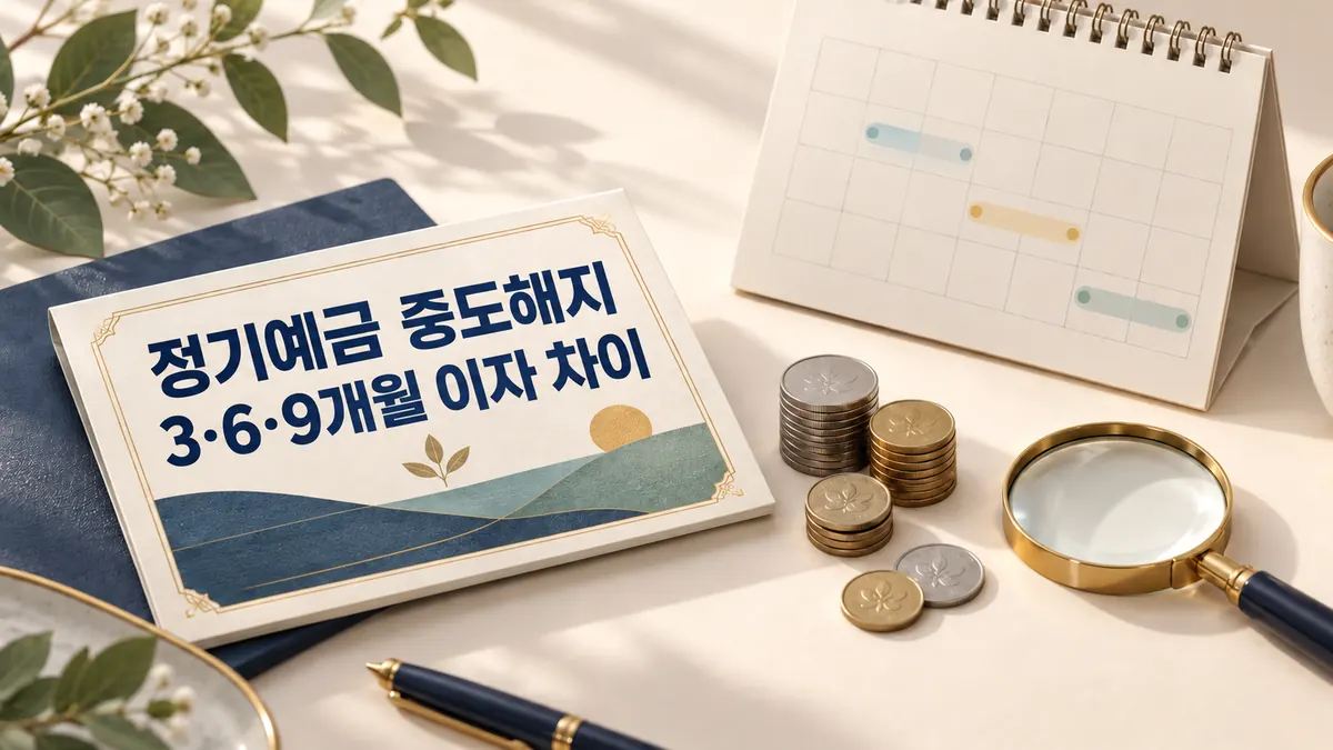 정기예금 중도해지 3·6·9개월 이자 차이 제목이 적힌 달력과 동전 이미지