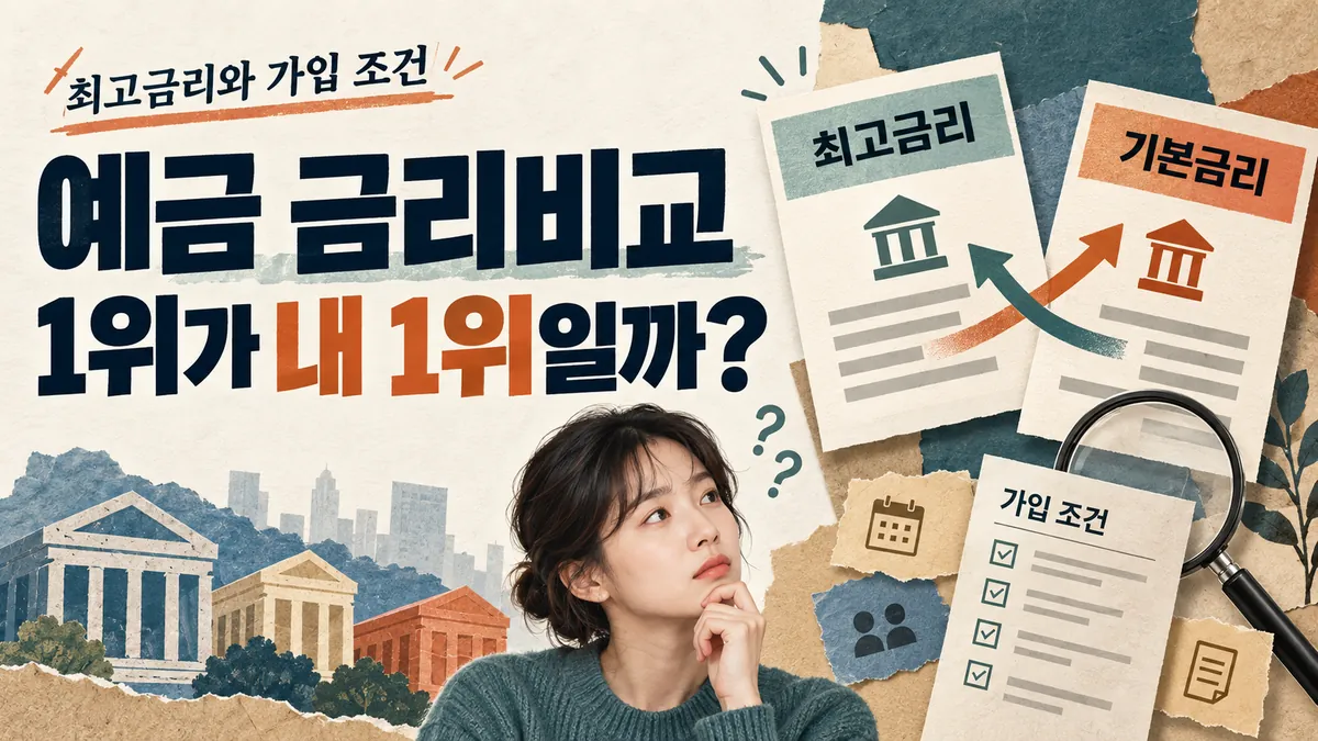예금 금리비교 1위가 내 1위일까, 최고금리와 기본금리 카드를 대비한 경제 매거진형 도식